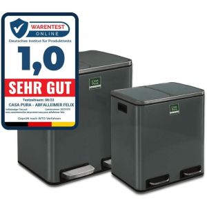 Felix Poubelle Tri Sélectif Double Compartiment Amortisseur de Fermeture Anthracite, 2 x 30 Litres