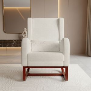 Fauteuil à Bascule avec Repose-Pieds Rétractable - Rocking Chair de Salon ou d'Allaitement - Fauteuil Relax Rembourré en Tissu Matière coton et lin