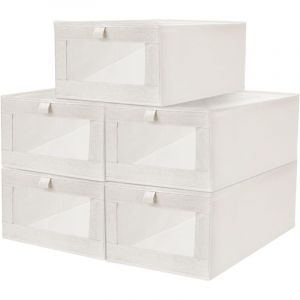 Lot de 5 organiseurs de penderie en coton et lin - Bo&icirc;te de rangement portable pliable pour v&ecirc;tements, linge de lit, jouets, v&ecirc;tements de saison,