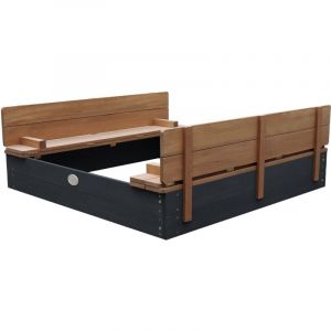 Ella xl Bac à Sable Enfant anthracite & marron - 120 x 120 cm Bac à Sable pour Enfants en Bois fsc avec Couvercle & Banc - AXI