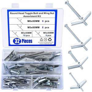 Coavas - 32 Pièces Chevilles à Ressort avec Ailettes, Vis d'assemblage M3/M5/M6, Vis à Bascule et écrou à Oreilles Ancrage pour Cloisons Sèches