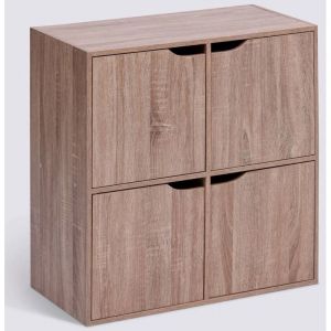 Etag&egrave;re 4 cases meuble de rangement coloris effet bois clair - Longueur 67,5 x largeur 32 x Hauteur 67,5 cm