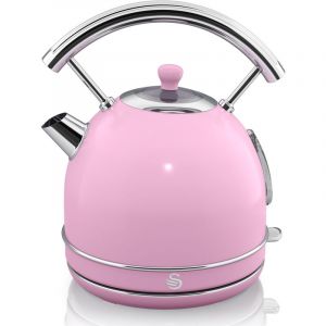 Swan - SK14630PNEU Retro Bouilloire, 1,8 l, Acier Inoxydable sans bpa, R&eacute;sistance Cach&eacute;e, sans Fil 3000W Rose