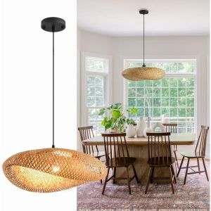 Suspension bohème pour salon, lampe de chambre en rotin E27, lampe rétro en paille pour table à manger, suspension vintage en tissage, pour salle à