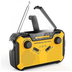 Radio de survie portable à dynamo, radio à batterie AM/FM avec banque d'alimentation 3000 mAh/alarme SOS/lampe de poche/panneau solaire,