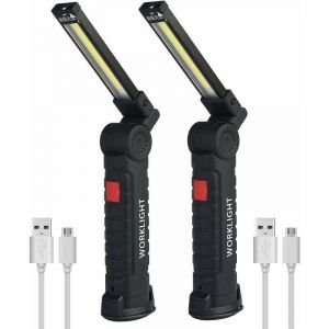 2 X Lampe De Travail Cob Baladeuse Led Rechargeable Lampe Atelier Cob Torche Lampe De Poche Lampe De Travail Baladeuse Led Avec Base Magn&eacute;tique Lampe