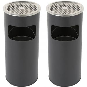 2 Poubelles Cylindriques en Acier Inoxydable avec design de corbeille intérieure amovible et cendrier extérieur 25×25×60cm Noir