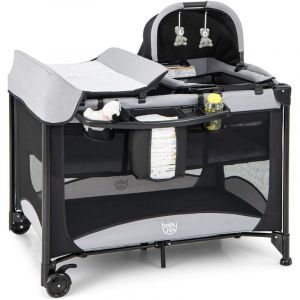 Lit B&eacute;b&eacute;, Lit de Voyage Parc B&eacute;b&eacute; 5 en 1, avec Table &agrave; Langer, Matelas, Hauteur R&eacute;glable, Panier Spacieux, Sac Portable, Jouet Suspendu, Lit