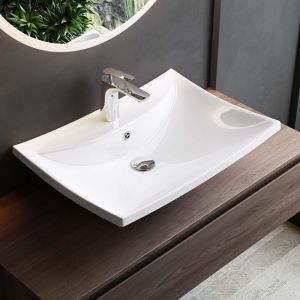 Mai&mai - lave main évier vasque 60,5x44x18cm en céramique blanc rectangulaire sans perçage pour robinet lavabo sans trop-plein à poser BR709