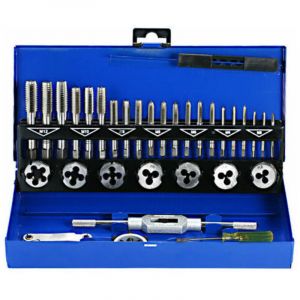 Coffret tarauds et fili&egrave;res 32 PCS HSS Jeu de tarauds et matrices Cl&eacute;s m&eacute;triques coup&eacute;es M3-M12 Outil de filetage &agrave; la main Taraud en carbure de