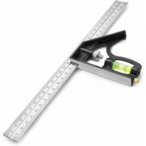 Règles à tracer Carrée Outils de Mesure, Équerre combinée 300 mm, Acier Inoxydable Règle d'angle de Combinaison avec règle Réglable d'angle Droit