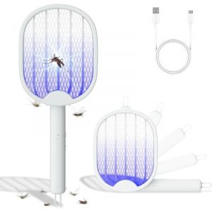 Raquette Electrique Insectes, Anti Moustique Pendaison 3000V, Tapette &agrave; Mouche Rechargeable, 2 en 1 Raquette Anti Moustiques Pliable avec C&acirc;ble