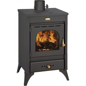 Poele a' bois Kir9 / 12 kW structure en acier noir mat avec plaque de cuisson sur le dessus pour 220 m