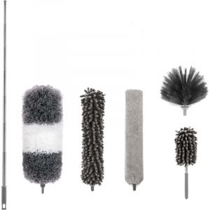 6 PièCes Plumeau TéLescopique, Lavable, Plumeau avec Tige TéLescopique en Acier Inoxydable, EnlèVe sans Effort La PoussièRe Et Les Toiles