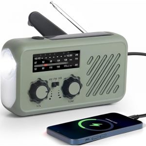 Radio Portable Urgence, FM/AM Radio de Secours avec Rechargement du Solaire Radio Dynamo à Manivelle avec Lampe de Poche Lampe Lecture LED 2000mAh