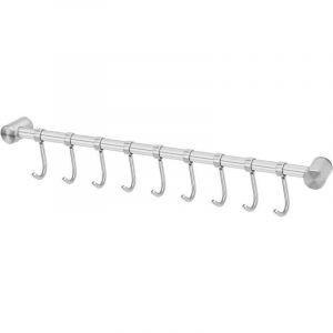 Barre de Suspension Cuisine Inox avec 9 Crochets &ndash; Support Mural Organisateur