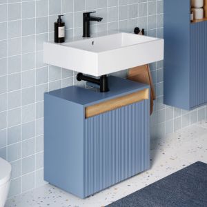 BERNSTEIN - Meuble sous vasque &agrave; poser MDF Bleu azur mat 60x35x54cm (LxPxH) + 2 portes - BELDIVO Bleu azur mat