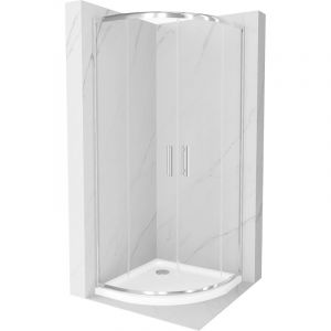 Mexen - Cabine de douche Rio demi-circulaire 80 x 80 cm, transparente, chrom&eacute;e + receveur Flat, blanc - 863-080-080-01-00-4110