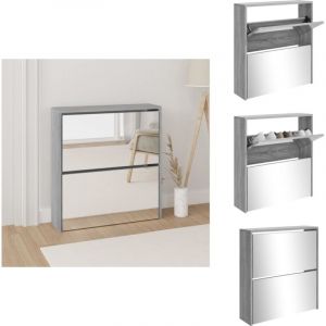 Armoire &agrave; chaussures miroir 2 niveaux Sonoma gris 63x17x67 cm - Meuble Chaussure - Armoire Chaussure - Range Chaussures - &Eacute;tag&egrave;re Chaussure