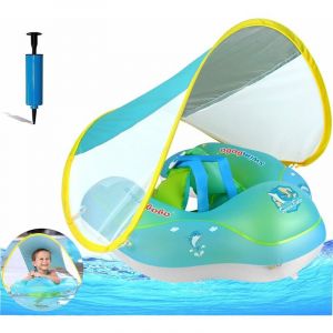 Bouee Bebe avec Parasol Amovible Bleu Siege B&eacute;b&eacute; Bouee Piscine Enfant de 6 &agrave; 36 Mois Nouveau Bou&eacute;e de Natation Gonflable(L,diam&egrave;tre int&eacute;rieur 16CM)
