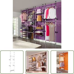 Système de garde-robe télescopique barres et étagère Aluminium - Portemanteau Télescopique - Armoire Télescopique - Organisation Garde Robe