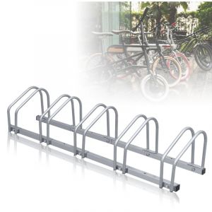 Swanew - R&acirc;telier v&eacute;los pour 5 v&eacute;los, 130x32x26cm, Support &agrave; v&eacute;lo en acier galvanis&eacute;, peut &ecirc;tre fix&eacute; au sol/au mur, pour largeurs de pneus de 3,5 &agrave;