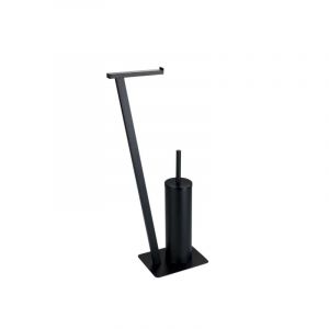 Wenko - Serviteur wc 2en1 Lirio, Brosse wc et dérouleur papier toilette sur pied, acier inox, 15x68,5x30 cm, noir mat