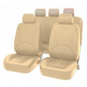 Housse de siege auto en cuir artificiel universel en cuir PU, Ensemble 9 pi&egrave;ces beige