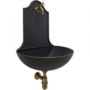 Fontaine murale en fonte couleur Marbella avec robinet et siphon en laiton bruni pour jardin potager