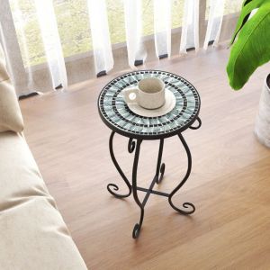 Maisonchic - Table d'Appoint Ronde de Jardin avec Plateau Mosaïque en Carreaux de Céramique Table Basse d'Extérieur pour Balcon Piscine Noir design in