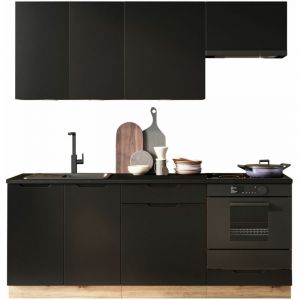 Mobilier1 - Cuisine compl&egrave;te Trenton 180, Noir + Ch&ecirc;ne Artisan, 200x60cm, Plan de travail, Stratifi&eacute;, Stratifi&eacute;, mdf