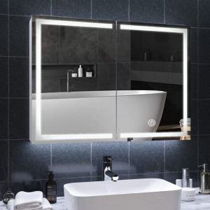 Msmask - Armoire de toilette éclairage led, armoire de salle de bain, blanc, 80x13.5x60cm - Blanc