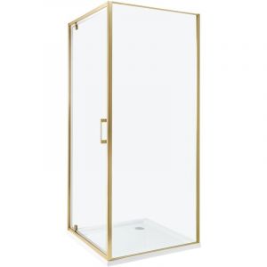 Cabine de Douche Carré en Verre Trempé 80 x 80 x 185 cm Porte Simple Doré Darli