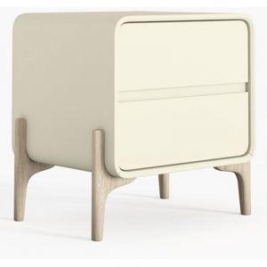 Table de chevet scandi moderne recouverte en simili cuir avec 2 tiroirs et pieds en bois naturel - Bennis Cr&egrave;me