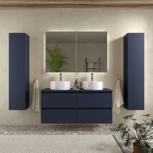 Meuble de salle de bain BEQUIA 120cm Bleu mat Avec plan toilette (vasque non incluse)