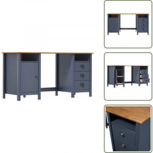 Bureau Hill Gris 150x50x74 cm Bois de pin solide - Bureau En Bois - Bureau Design - Bureau Industriel - Bureau Vintage - Meuble De Bureau