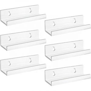 Lot de 6 Support Vinyle Mural en Acrylique Transparent, Etagere Transparente, Petite Etagere Murale, &Eacute;tag&egrave;re Murale Flottantes pour Vinyle, Panneaux,
