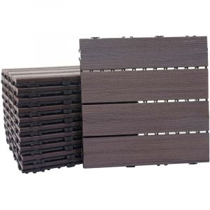 Décoshop26 - 11x dalles carrelage wpc aspect bois balcon/terrasse structure 3d linéaire 30 x 30 cm = 1 m² gaufré gris-brun 040006193