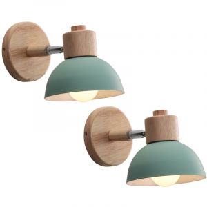 Applique Murale R&eacute;tro E27 Int&eacute;rieur Lampe Murale Fer Forg&eacute; Bois Luminaire Murale Vert Chambre Salon Couloir &Oslash;15CM - 2Pcs