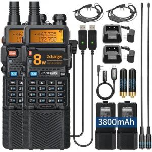 Radio UV-5R 8W Ham Radio Long Range UV5R Dual Band Handheld High Power 3800mAh Rechargeable Walkie Talkies Handheld Two Way Radio avec câble de