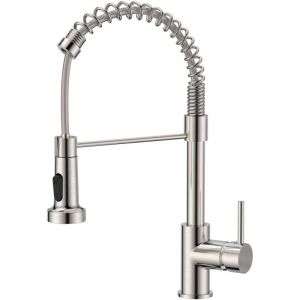 Beijiyi - Robinet Cuisine, Mitigeur Cuisine Avec Douchette Pivotant à 360° d'Évier à Arc Élevé Pulvérisateur Escamotable 2 Modes, Acier Inoxydable