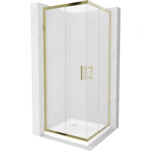 Mexen - Rio cabine de douche carr&eacute;e 70 x 70 cm, d&eacute;poli, or + receveur plat, blanc - 860-070-070-50-30-4010G