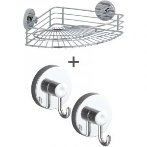 Etagère de douche Wenko Vacuum-Loc sans perçage chromée 3 pièces étagère d'angle et crochet salle de bain fixation sans perçage accessoires de douche