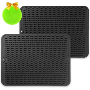 BEBUSINGOTO Tapis de s&eacute;chage en silicone, lot de 2 tapis &eacute;gouttoir &agrave; vaisselle &ndash; Tapis &eacute;gouttoir antibact&eacute;rien, &eacute;gouttoir &agrave; vaisselle &agrave; s&eacute;chage