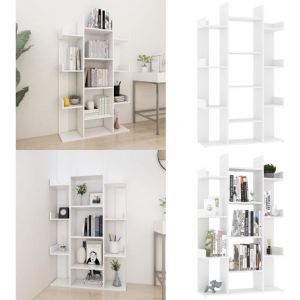 Biblioth&egrave;que Blanc 86x25,5x140 cm Bois d'ing&eacute;nierie - Biblioth&egrave;que Blanche - Biblioth&egrave;que Design - &Eacute;tag&egrave;re Rangement - Biblioth&egrave;que Moderne