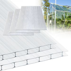 Wolketon 5x Plaques de Polycarbonate Creux 8mm 121x60,5cm d&eacute;coupe 3,66m&sup2; r&eacute;sistant UV Double paroi Serre Jardin Plaque