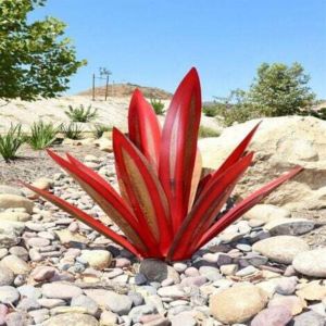 Sculpture d'agave Rouge rustique 35cm&ndash; Statue Art d&eacute;co, d&eacute;coration d'int&eacute;rieur, statue de jardin, ornement de pelouse, piquet de jardin, plante