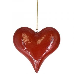 Suspension d&eacute;co grand c&oelig;ur rouge 30x8x30cm