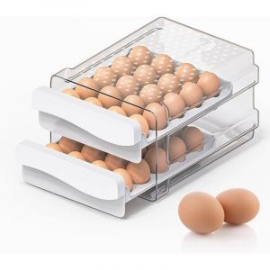 Bo&icirc;te &agrave; &oelig;ufs en Plastique,Tiroir &agrave; &oelig;ufs Pour R&eacute;frig&eacute;rateur,40 &OElig;ufs Boite a Oeuf Frigo, Bo&icirc;te de Rangement D'&oelig;ufs &agrave; Tiroir Transparent Empilable, Pour
