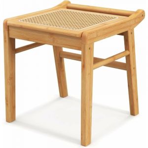 Costway - Tabouret de Coiffeuse en Bambou, Tabouret de Vanité, Pouf Ottoman avec Dessus en Rotin, Petit Tabouret de Maquillage pour Chambre à